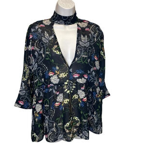 Lucca keyhole front floral blouse boho women’s small